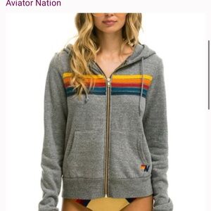 NEW Aviator Nation 5 Stripe Zip Hoodie Sweatshirt XLarge Heather Grey $196 msrp